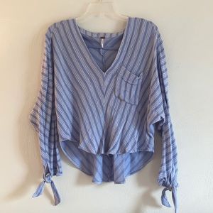 Free People Blue and White Striped Long Sleeve